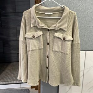 Waffle knit button up